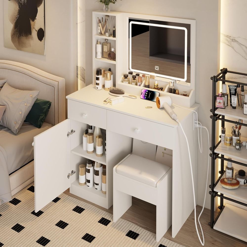 Beauty Makeup Outlet - Dring tafelset, grote opbergruimte met spiegel,