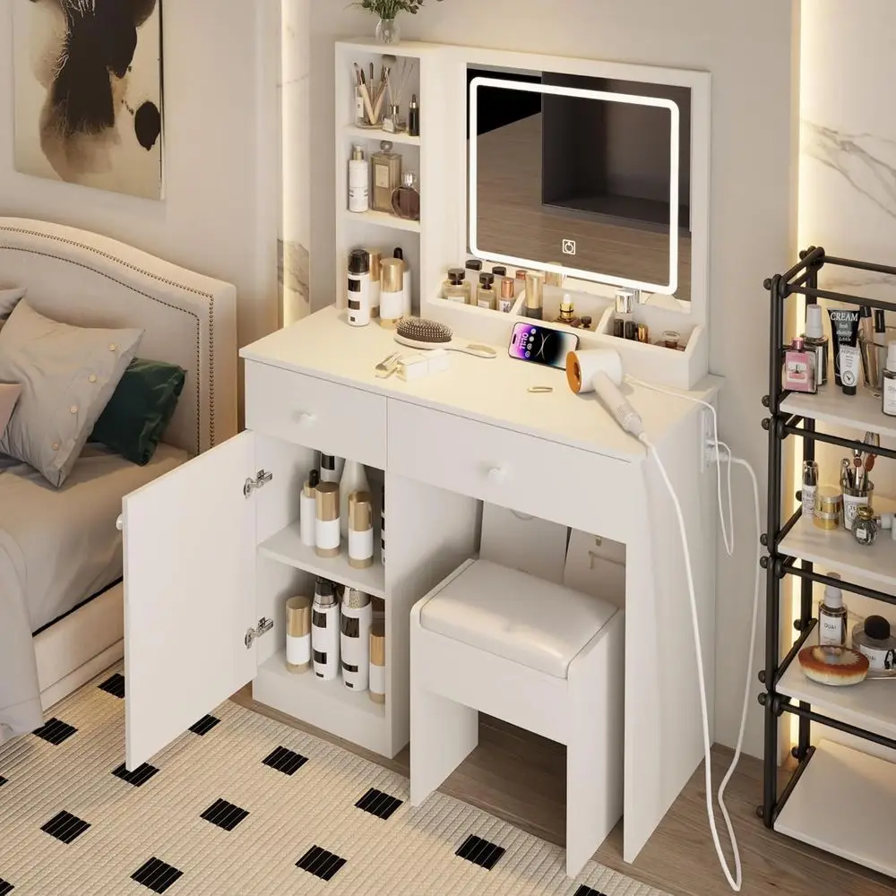 Beauty Makeup Outlet - Dring tafelset, grote opbergruimte met spiegel,