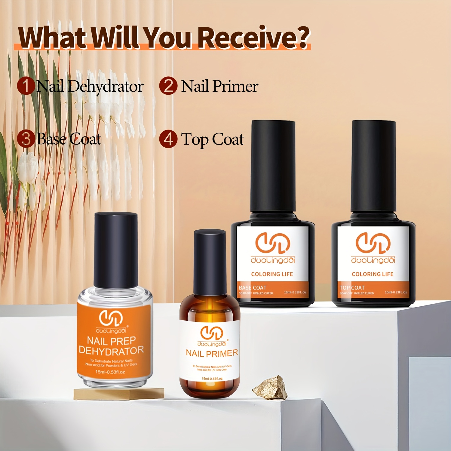 Nail Dehydrator Primer - 4 stuks Top Coat & Base